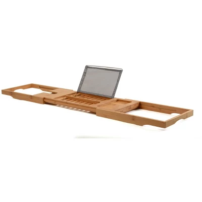 Bambusi Bamboo Bathtub Tray With Extending Sides, Reading Rack, Tablet Holder, Cellphone Tray & Integrated Wine Glass Holder. 7 Bambusi Bamboo Bathtub Tray With Extending Sides, Reading Rack, Tablet Holder, Cellphone Tray & Integrated Wine Glass Holder. - Image 5