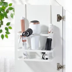 MDesign Steel Bath Over Cabinet Door Hair Tool Storage Organizer Basket
