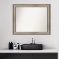 34" X 28" Non-Beveled Mezzanine Antique Narrow Wood Bathroom Wall Mirror Silver - Amanti Art -Bathroom Accessories Store GUEST 07467f0d 34bf 4941 814c b3763696e4ca