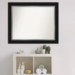 34" X 28" Non-Beveled Eva Bathroom Wall Mirror Black - Amanti Art -Bathroom Accessories Store GUEST 08ff7b34 a541 4641 bb52 c7123e22cf88