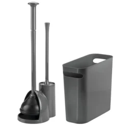 MDesign 3 Piece Plastic Bathroom Set, Bowl Brush/Plunger And Trash Can -Bathroom Accessories Store GUEST 09fa91dc a980 40bf 88fe 15fbc64e325c