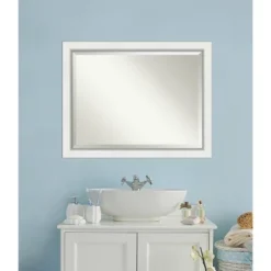 45" X 35" Eva White Silver Framed Bathroom Vanity Wall Mirror - Amanti Art -Bathroom Accessories Store GUEST 0cd9baca 0fd0 4f84 8ddb daefca7cf36a