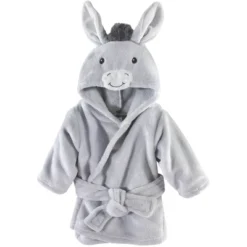 Hudson Baby Infant Plush Animal Face Bathrobe, Donkey, 0-9 Months