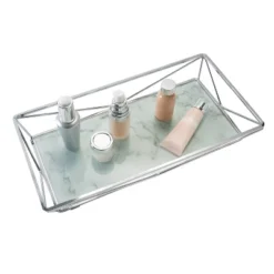 Geometric Tempered Glass Vanity Tank Tray White/Chrome - Home Details -Bathroom Accessories Store GUEST 123111a9 ae1c 4616 a9fe 37b65d558150