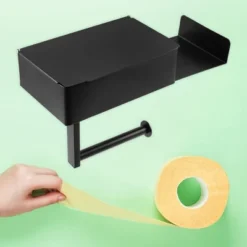 Unique Bargains Wall Mount With Phone Shelf For Kitchen Bathroom Toilet Paper Holder Black 1Pcs -Bathroom Accessories Store GUEST 1645e665 2fa9 4c57 8317 3a296e3bf0c5