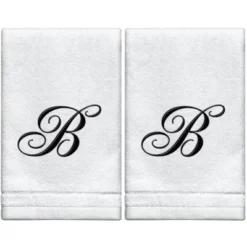 Creative Scents Set Of 2 White Fingertip Monogrammed Towels, Black Embroidered 29 Creative Scents Set Of 2 White Fingertip Monogrammed Towels, Black Embroidered -Bathroom Accessories Store GUEST 1b041aea ad23 43d2 8a7e cb2c25560996