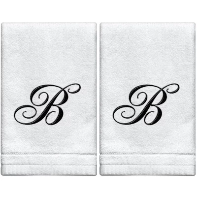 Creative Scents Set Of 2 White Fingertip Monogrammed Towels, Black Embroidered 10 Creative Scents Set Of 2 White Fingertip Monogrammed Towels, Black Embroidered - Image 8