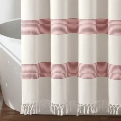Tucker Stripe Yarn Dyed Cotton Knotted Tassel Shower Curtain - Lush Décor -Bathroom Accessories Store GUEST 1b5f1c99 6e08 48e0 ba8e 6b52eae4662b