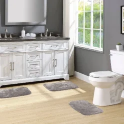3pc Traditional Nylon Washable Bathroom Rug Set Gray - Garland Rug