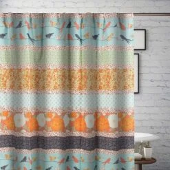 Barefoot Bungalow Carlie Florals And Whimsical Songbirds Shower Curtain 72"x72" Calico Stripe