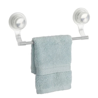 MDesign Wall Mount Suction Towel Bar Holder For Bathroom, 2 Pack - Clear/Brushed 5 MDesign Wall Mount Suction Towel Bar Holder For Bathroom, 2 Pack - Clear/Brushed - Image 3