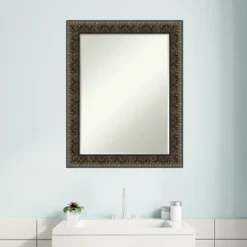Amanti Art Intaglio Embossed Black Petite Bevel Wood Bathroom Wall Mirror 28.5 X 22.5 In. -Bathroom Accessories Store GUEST 2579a2f5 5311 4d0b 920b 7bf8630f764c