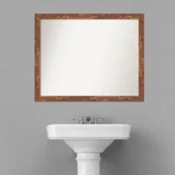 31" X 25" Non-Beveled Fresco Wood Bathroom Wall Mirror Light Pecan Brown - Amanti Art -Bathroom Accessories Store GUEST 264b7035 8b7b 41b3 91c9 a328c246b4f3