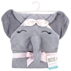 Hudson Baby Infant Girl Cotton Animal Face Hooded Towel, Flower Elephant, One Size