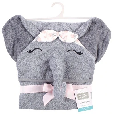 Hudson Baby Infant Girl Cotton Animal Face Hooded Towel, Flower Elephant, One Size 3 Hudson Baby Infant Girl Cotton Animal Face Hooded Towel, Flower Elephant, One Size