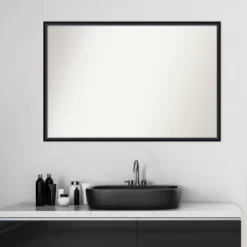 37" X 25" Non-Beveled Lucie Wood Bathroom Wall Mirror Black - Amanti Art -Bathroom Accessories Store GUEST 2830e97d b269 41fa 8750 c3d6c292939b