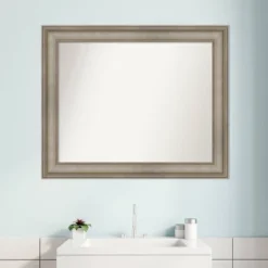 34" X 28" Non-Beveled Mezzanine Antique Narrow Wood Bathroom Wall Mirror Silver - Amanti Art -Bathroom Accessories Store GUEST 2a9d904e 59e4 40b9 bfaa 1de98d0fc33a