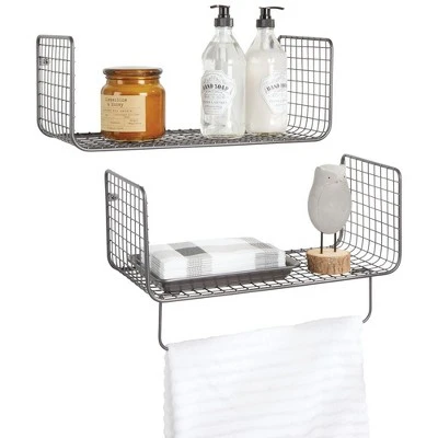 MDesign Bath Storage Organizer Shelving Set Of 2 - 1 Shelf With Towel Bar 7 MDesign Bath Storage Organizer Shelving Set Of 2 - 1 Shelf With Towel Bar - Image 5