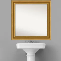 32" X 32" Non-Beveled Parlor Bathroom Wall Mirror Gold - Amanti Art -Bathroom Accessories Store GUEST 2e827180 d885 4213 ac91 0e1297ee3c35