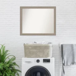 31" X 25" Non-Beveled Curve Wood Bathroom Wall Mirror Gray Wash - Amanti Art -Bathroom Accessories Store GUEST 3149139f 885e 4a0c 8111 b51dfe33d2e5