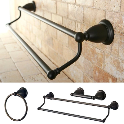 3pc Traditional Solid Brass Oil Rubbed Bronze Double Towel Bar Bath Accessory Set - Kingston Brass 3 3pc Traditional Solid Brass Oil Rubbed Bronze Double Towel Bar Bath Accessory Set - Kingston Brass
