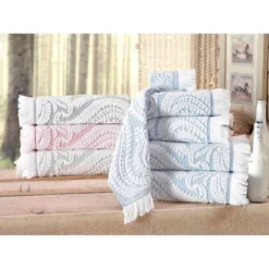 6pc Laina Turkish Cotton Bath Towel Set Turquoise - Enchante Home