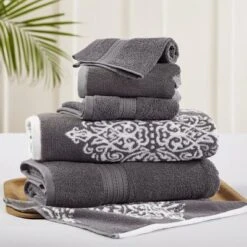 Modern Threads 6 Piece Reversible Yarn Dyed Jacquard Towel Set, Artesia Damask. -Bathroom Accessories Store GUEST 35f97a72 1347 4886 a9ea c7a62c36b4b1