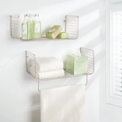 MDesign Bath Storage Organizer Shelving Set Of 2 - 1 Shelf With Towel Bar 4 MDesign Bath Storage Organizer Shelving Set Of 2 - 1 Shelf With Towel Bar - Image 2