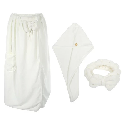 Unique Bargains Women's Bath Wrap Towel Body Wrap For Shower Spa Adjustable Robes With Hair Dry Cap Headband 1 Set 8 Unique Bargains Women's Bath Wrap Towel Body Wrap For Shower Spa Adjustable Robes With Hair Dry Cap Headband 1 Set - Image 6