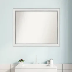 31" X 25" Non-Beveled Eva Narrow Bathroom Wall Mirror White - Amanti Art -Bathroom Accessories Store GUEST 39209aa1 2de2 4a28 9c42 86f711b5f9ad