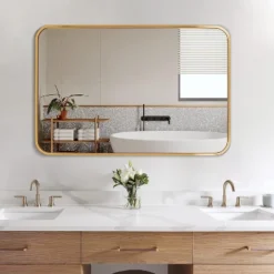 Serio 22" X 30" Brushed Metal Framed Rounded Corner Rectangular Vanity Mount Decorative Bathroom Vanity Mirrors-The Pop Home -Bathroom Accessories Store GUEST 3971299f 6ba2 4408 a8a8 796c4ff23e35