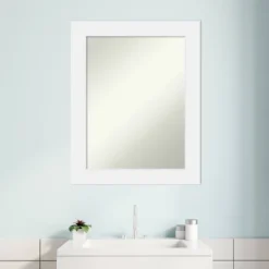 23" X 29" Non-Beveled Corvino Wood Bathroom Wall Mirror White - Amanti Art -Bathroom Accessories Store GUEST 3de61138 3684 4b32 8b28 e5c978e16817