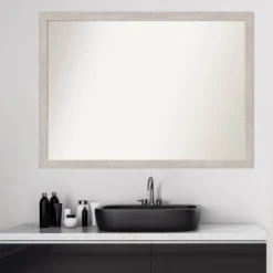 41" X 30" Non-Beveled Marred Wood Bathroom Wall Mirror Silver - Amanti Art -Bathroom Accessories Store GUEST 402cca06 ad59 4e2e 927c 134f89e3036e