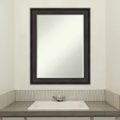 Amanti Art Allure Charcoal Petite Bevel Wood Bathroom Wall Mirror 28.5 X 22.5 In. -Bathroom Accessories Store GUEST 4889fab4 d913 4e03 9385 5c0c2bbb3861