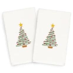 2pk Tree Hand Towel Set White - Linum Home Textiles