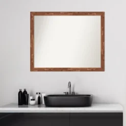 31" X 25" Non-Beveled Fresco Wood Bathroom Wall Mirror Light Pecan Brown - Amanti Art -Bathroom Accessories Store GUEST 4d61a4d0 3c95 4845 9a5f e6f46651b76c