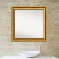 32" X 32" Non-Beveled Parlor Bathroom Wall Mirror Gold - Amanti Art -Bathroom Accessories Store GUEST 4f281535 33be 4b83 a8e9 f0d45c983f69