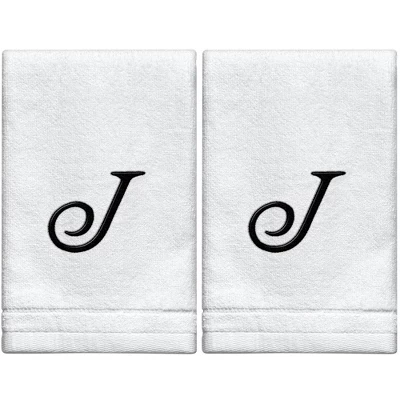 Creative Scents Set Of 2 White Fingertip Monogrammed Towels, Black Embroidered 18 Creative Scents Set Of 2 White Fingertip Monogrammed Towels, Black Embroidered - Image 16