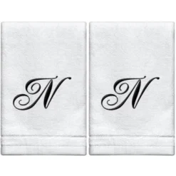 Creative Scents Set Of 2 White Fingertip Monogrammed Towels, Black Embroidered 41 Creative Scents Set Of 2 White Fingertip Monogrammed Towels, Black Embroidered -Bathroom Accessories Store GUEST 546f7a3d 981d 45e8 a9db 880b6dc631f9