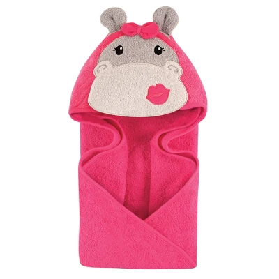 Hudson Baby Infant Girl Cotton Animal Face Hooded Towel, Hippo, One Size 3 Hudson Baby Infant Girl Cotton Animal Face Hooded Towel, Hippo, One Size