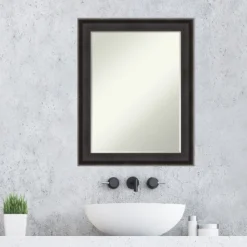 Amanti Art Allure Charcoal Petite Bevel Wood Bathroom Wall Mirror 28.5 X 22.5 In. -Bathroom Accessories Store GUEST 57f9b0fe 1b43 43d3 9027 08600cfcc6bd