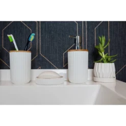 4pc Ribbed Bath Accessory Set White - Kralix 12 4pc Ribbed Bath Accessory Set White - Kralix -Bathroom Accessories Store GUEST 58a9ee75 6d5c 44c2 8198 236d2d787606