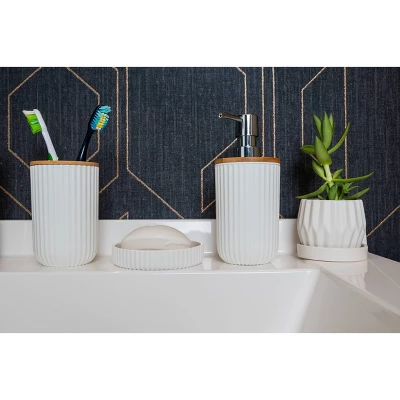 4pc Ribbed Bath Accessory Set White - Kralix 4 4pc Ribbed Bath Accessory Set White - Kralix - Image 2