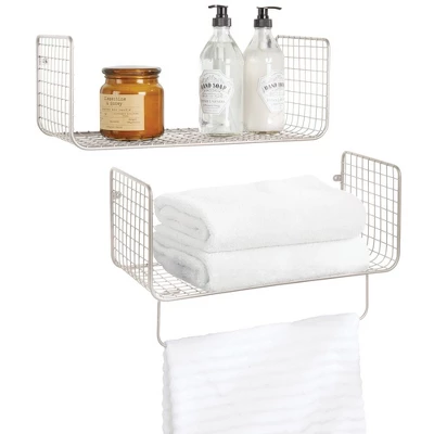 MDesign Bath Storage Organizer Shelving Set Of 2 - 1 Shelf With Towel Bar 8 MDesign Bath Storage Organizer Shelving Set Of 2 - 1 Shelf With Towel Bar - Image 6