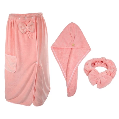 Unique Bargains Women's Bath Wrap Towel Body Wrap For Shower Spa Adjustable Robes With Hair Dry Cap Headband 1 Set 11 Unique Bargains Women's Bath Wrap Towel Body Wrap For Shower Spa Adjustable Robes With Hair Dry Cap Headband 1 Set - Image 9