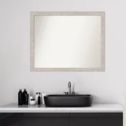 31" X 25" Non-Beveled Marred Wood Bathroom Wall Mirror Silver - Amanti Art -Bathroom Accessories Store GUEST 5bba961a b948 4f1a 9e32 723248e63477