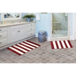 2pc Beach Striped Washable Bathroom Rug Set - Garland Rug