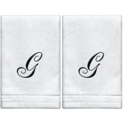 Creative Scents Set Of 2 White Fingertip Monogrammed Towels, Black Embroidered 34 Creative Scents Set Of 2 White Fingertip Monogrammed Towels, Black Embroidered -Bathroom Accessories Store GUEST 610fedae ab77 445a bdd5 3de6f58f743b