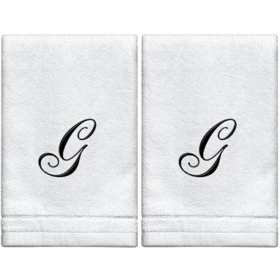 Creative Scents Set Of 2 White Fingertip Monogrammed Towels, Black Embroidered 15 Creative Scents Set Of 2 White Fingertip Monogrammed Towels, Black Embroidered - Image 13