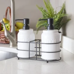 Home Basics 2 Piece Embossed Glazed Ceramic Soap Dispenser With Dual Compartment Metal Rack, White 9 Home Basics 2 Piece Embossed Glazed Ceramic Soap Dispenser With Dual Compartment Metal Rack, White -Bathroom Accessories Store GUEST 618e55af 5f6f 48d4 b408 3e114dc3db37
